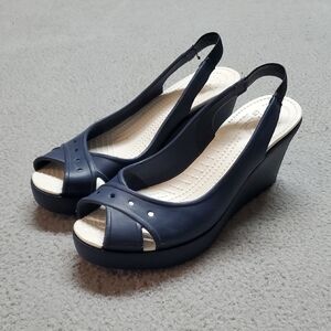 CROCS Women's Navy Blue Wedge Sandals Size 10